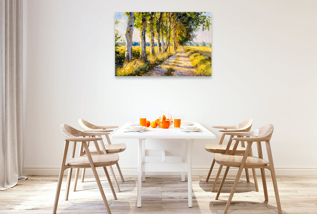 Premium Textil-Leinwand Sommerallee im Lichtspiel im impressionistischen Stil