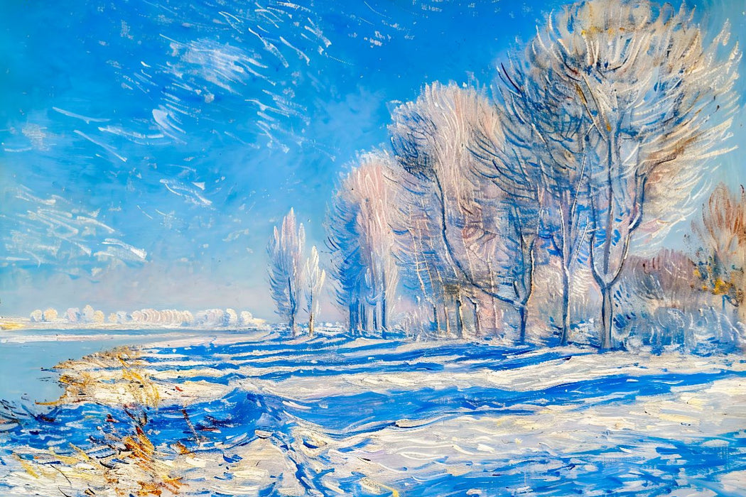 Premium Textil-Leinwand Wintermorgen an der Havel im impressionistischen Stil