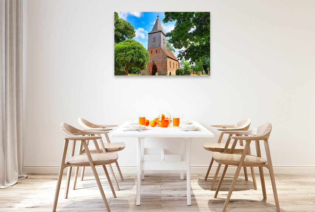 Premium Textil-Leinwand Die evangelische Dorfkirche Groß Zicker