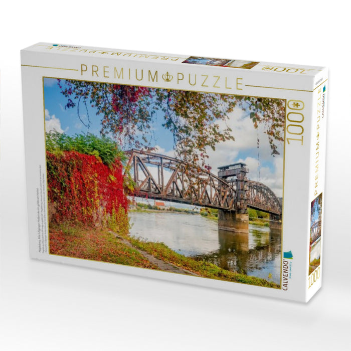 Magdeburg, Alte fußgänger Hubbrücke im goldenen Herbst - CALVENDO Foto-Puzzle'