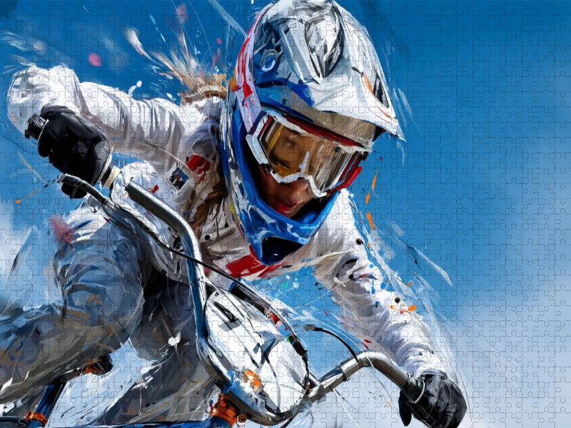 BMX-Fahrerin in Aktion. Kraftvolles Sportmotiv im künstlerischen Stil - CALVENDO Foto-Puzzle'