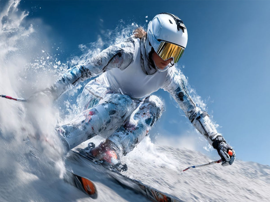 Ski Alpin Szene einer rasanten Abfahrt. Kraftvolle Wintersport-Szene im künstlerischen Stil - CALVENDO Foto-Puzzle'