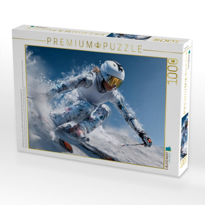 Ski Alpin Szene einer rasanten Abfahrt. Kraftvolle Wintersport-Szene im künstlerischen Stil - CALVENDO Foto-Puzzle'