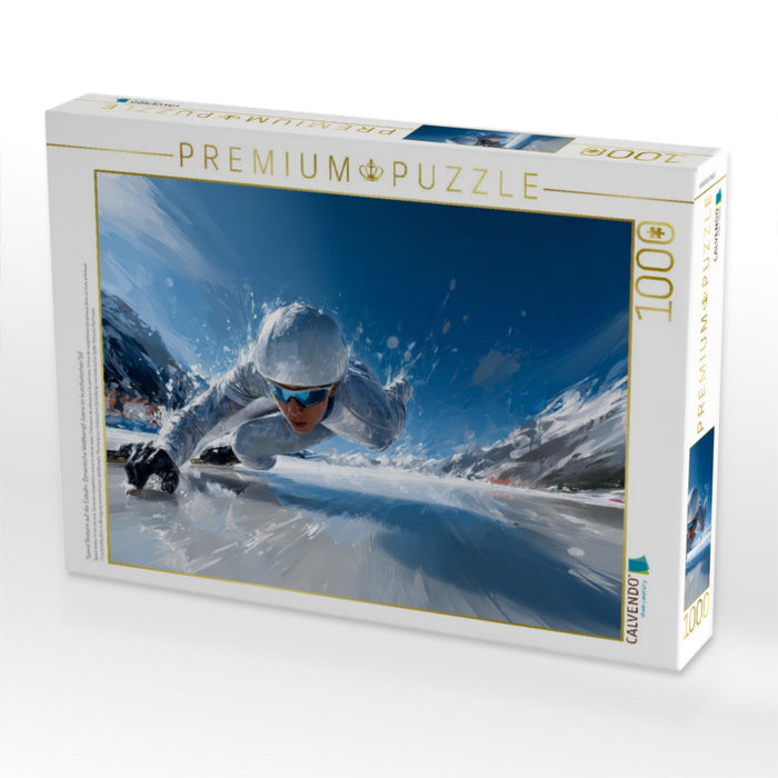 Speed Skaterin auf der Eisbahn. Dynamische Wettkampf-Szene im künstlerischen Stil - CALVENDO Foto-Puzzle'