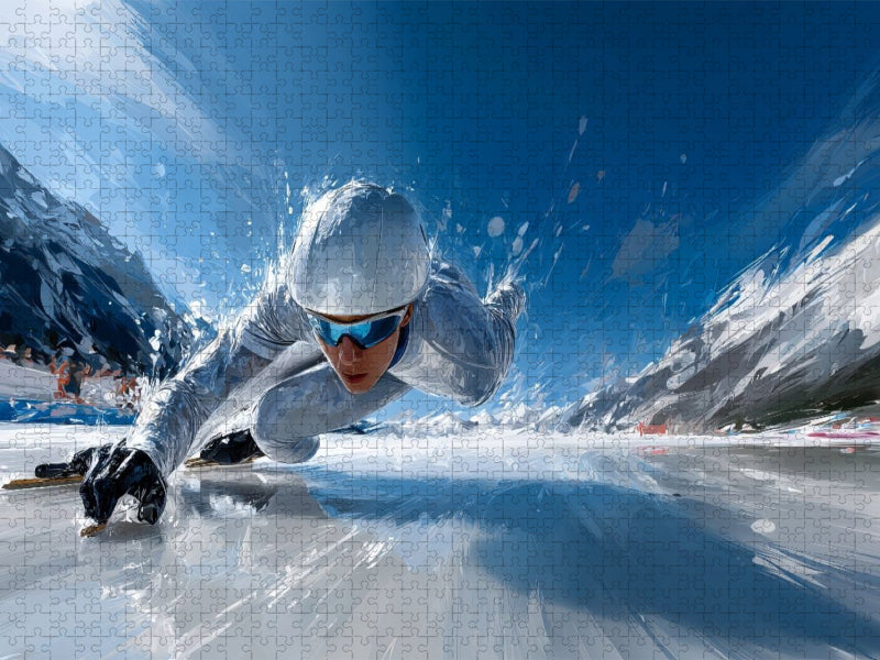 Speed Skaterin auf der Eisbahn. Dynamische Wettkampf-Szene im künstlerischen Stil - CALVENDO Foto-Puzzle'