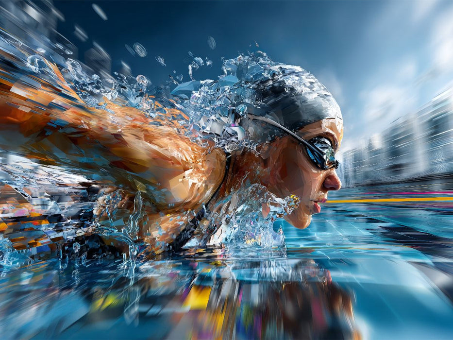 Schwimmerin in Bewegung im Wettkampf. Ausdrucksstarkes Sportmotiv im künstlerischen Stil - CALVENDO Foto-Puzzle'