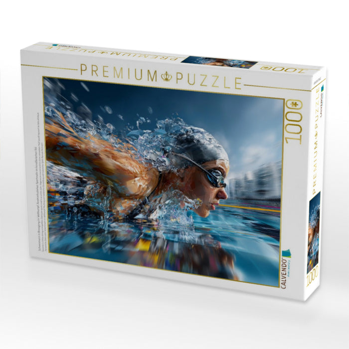 Schwimmerin in Bewegung im Wettkampf. Ausdrucksstarkes Sportmotiv im künstlerischen Stil - CALVENDO Foto-Puzzle'