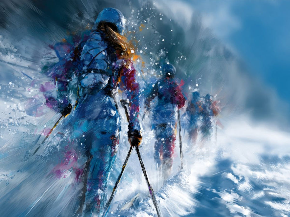 Biathleten in winterlicher Landschaft. Wettkampf-Szene im künstlerischen Stil - CALVENDO Foto-Puzzle'