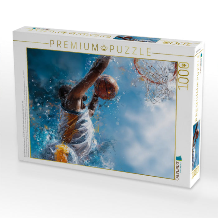 Basketballer im Sprung zum Korb. Dynamisches Sportmotiv im künstlerischen Stil - CALVENDO Foto-Puzzle'