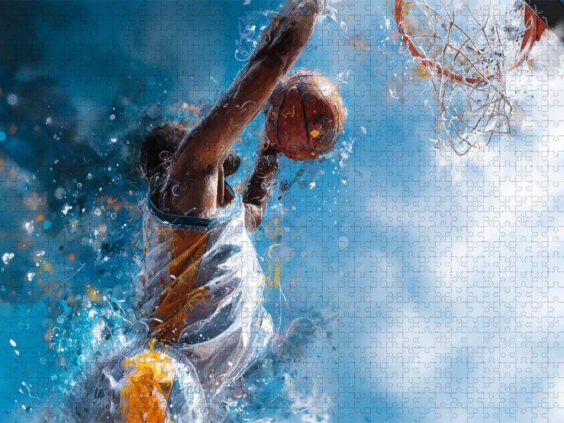 Basketballer im Sprung zum Korb. Dynamisches Sportmotiv im künstlerischen Stil - CALVENDO Foto-Puzzle'