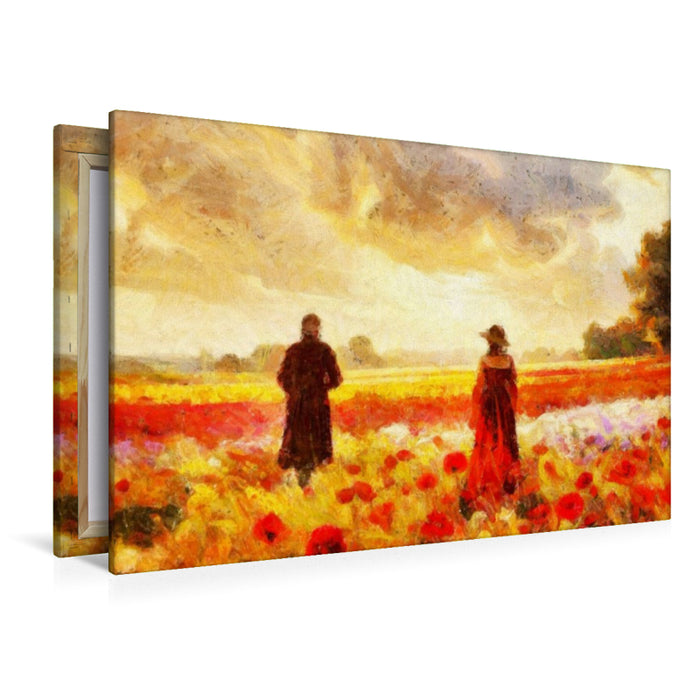 Premium Textil-Leinwand Diese Blumenwiese bei Sonnenuntergang könnte auch Camille Pissarro inspiriert haben.