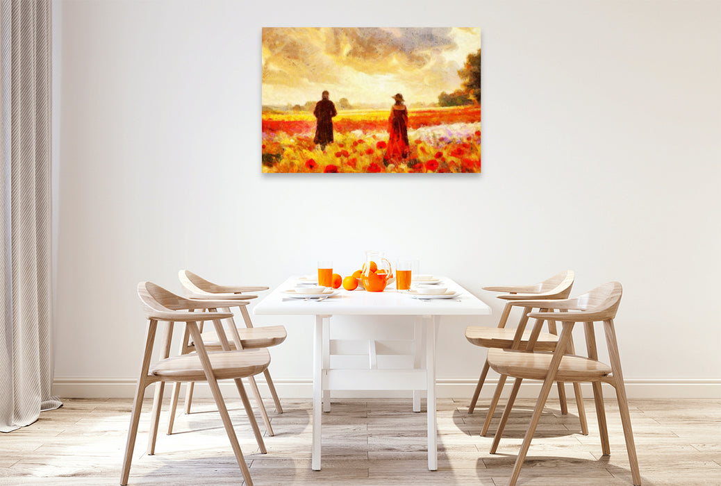 Premium Textil-Leinwand Diese Blumenwiese bei Sonnenuntergang könnte auch Camille Pissarro inspiriert haben.