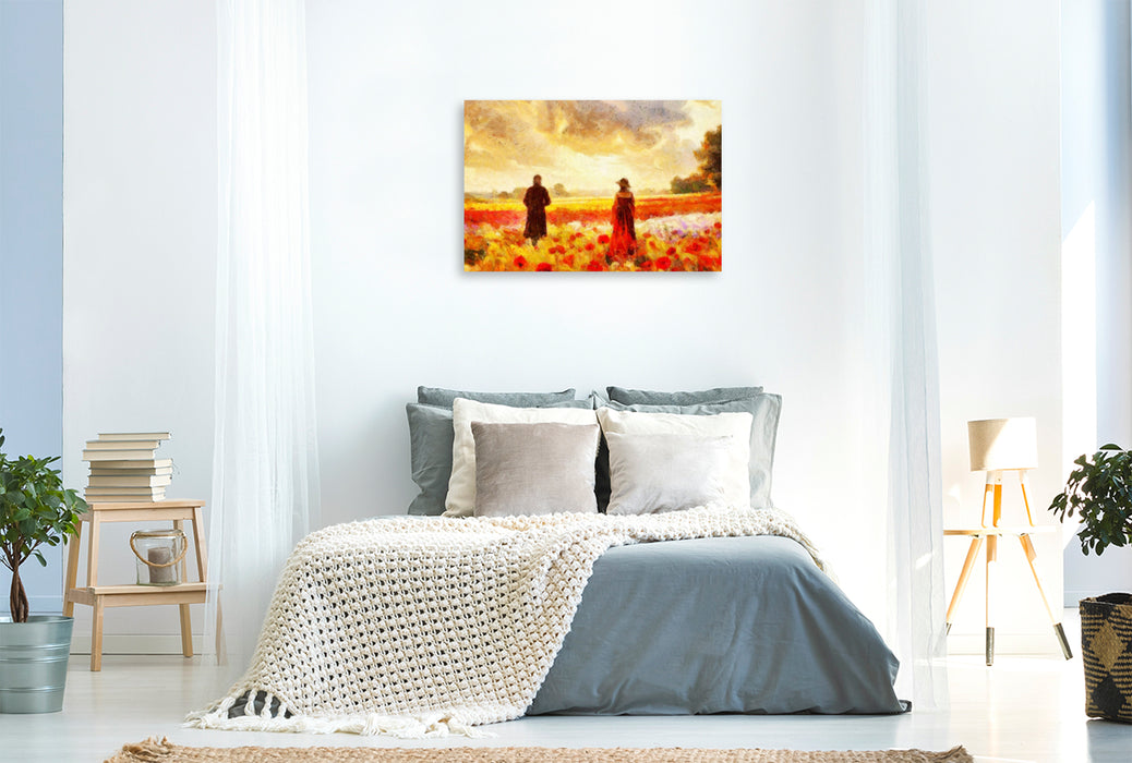 Premium Textil-Leinwand Diese Blumenwiese bei Sonnenuntergang könnte auch Camille Pissarro inspiriert haben.