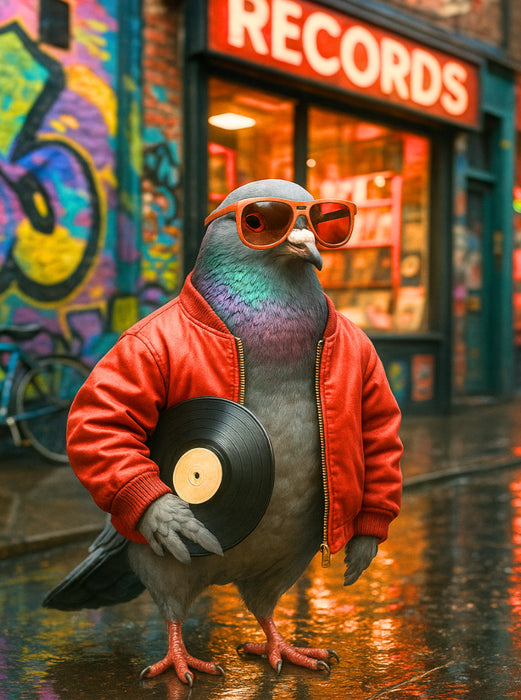 Vinyl Vibes – Stadttaube vorm Plattenladen - CALVENDO Foto-Puzzle'