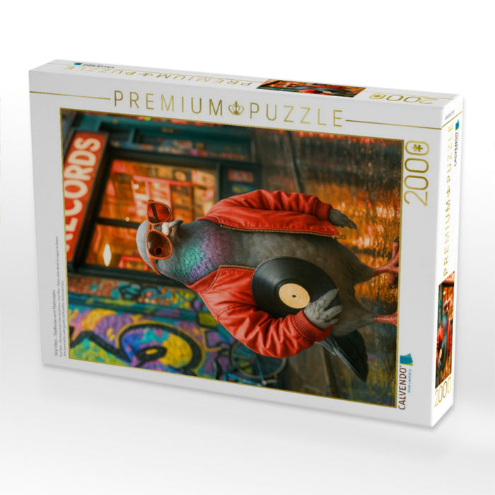 Vinyl Vibes – Stadttaube vorm Plattenladen - CALVENDO Foto-Puzzle'