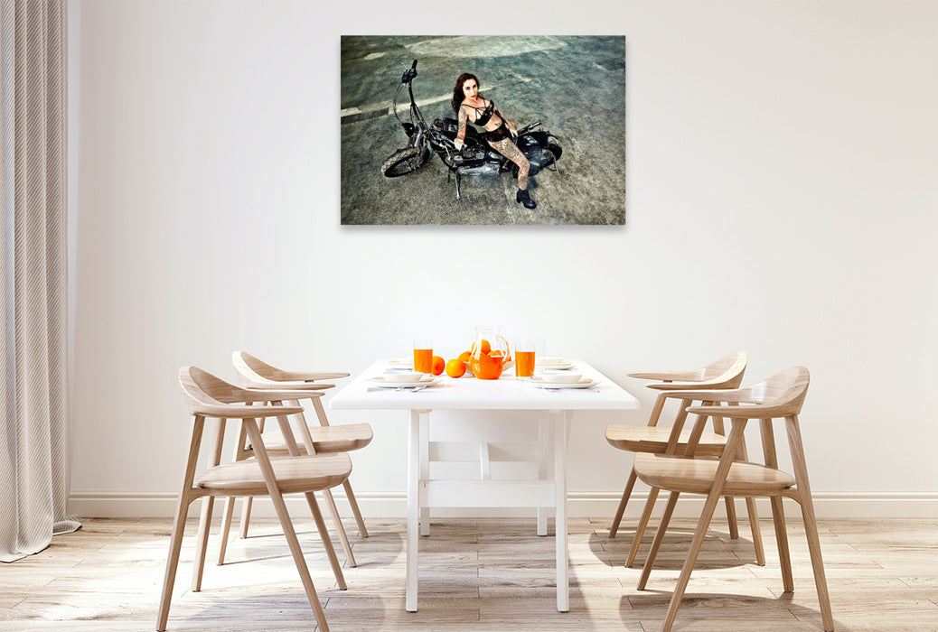 Premium Textil-Leinwand Softail Springer Evolution Bj.1995 mit Venja Virga