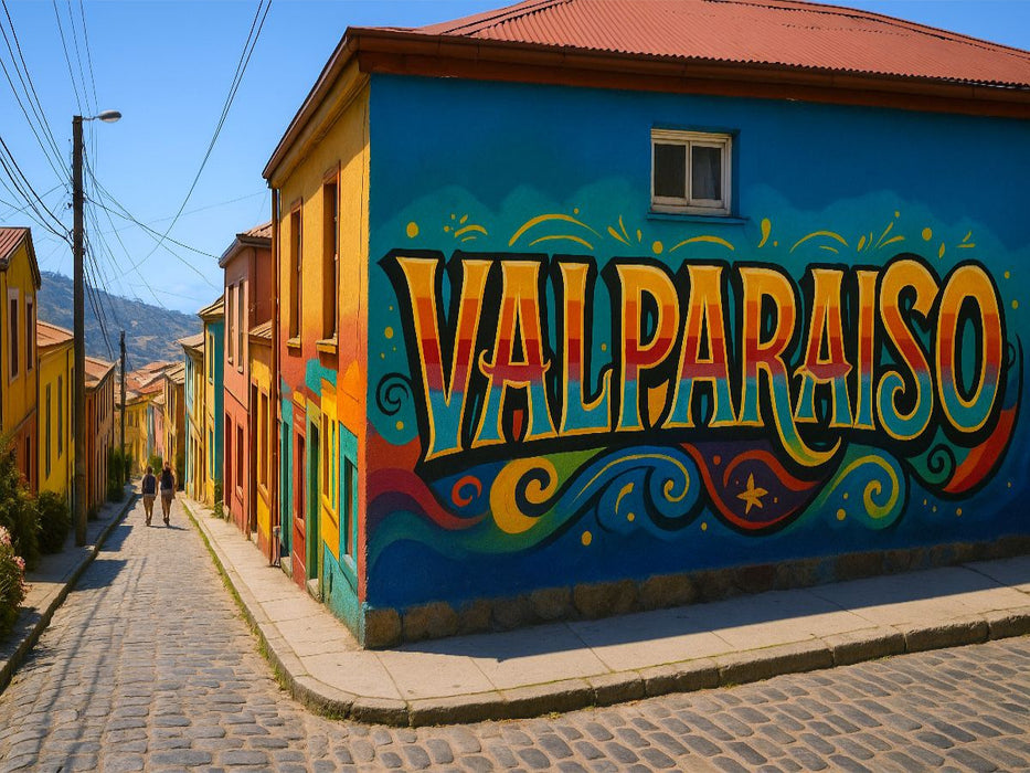 Mural an einem Gebäude - Buntes Valparaiso - Chile - CALVENDO Foto-Puzzle'