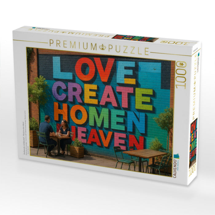 Straßencafe mit Botschaft - Mural an einer Wand - CALVENDO Foto-Puzzle'