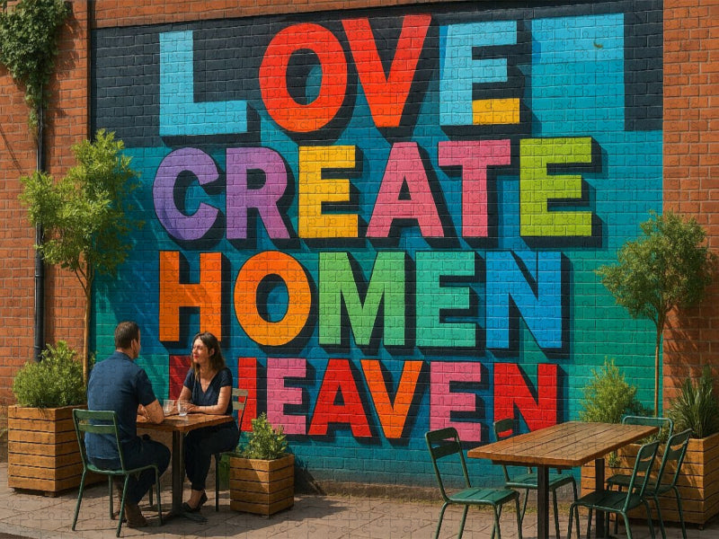 Straßencafe mit Botschaft - Mural an einer Wand - CALVENDO Foto-Puzzle'