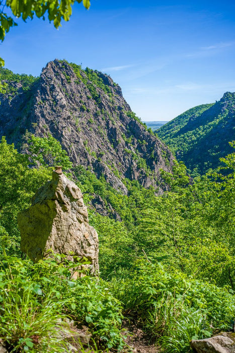 Premium Textil-Leinwand Bodetal - Blick zur Roßtrappe