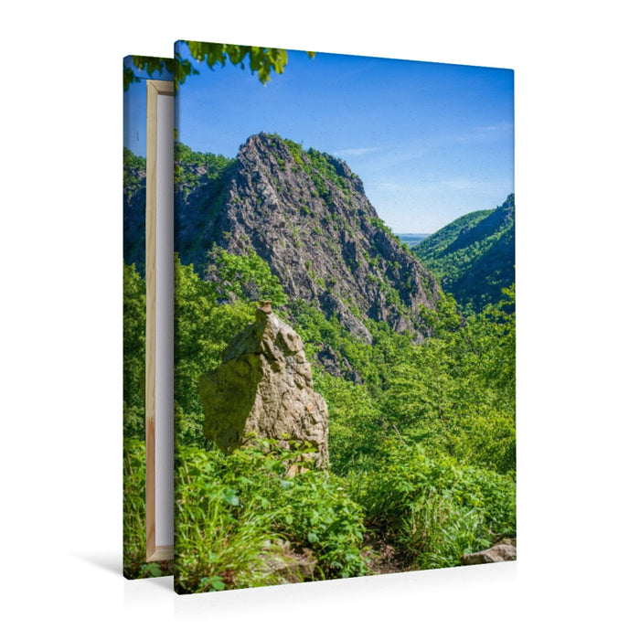 Premium Textil-Leinwand Bodetal - Blick zur Roßtrappe