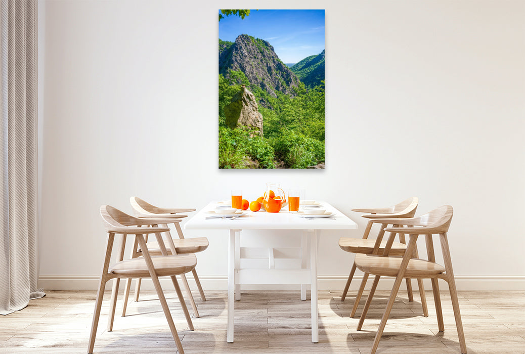 Premium Textil-Leinwand Bodetal - Blick zur Roßtrappe