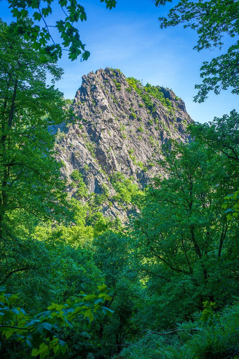 Premium Textil-Leinwand Bodetal - Blick zur Roßtrappe