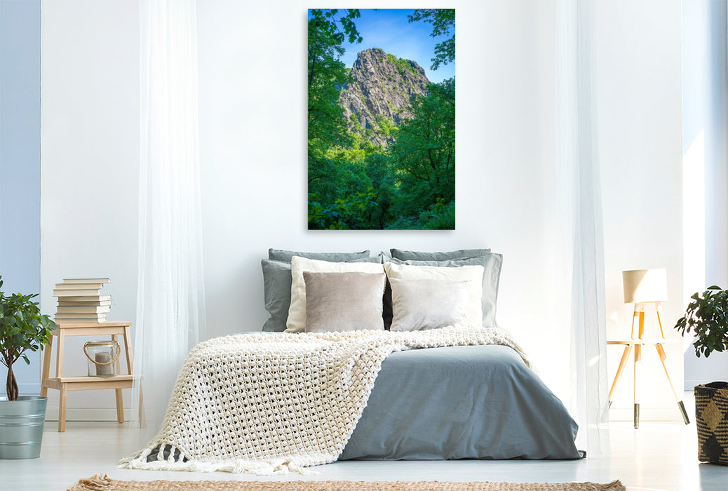 Premium Textil-Leinwand Bodetal - Blick zur Roßtrappe