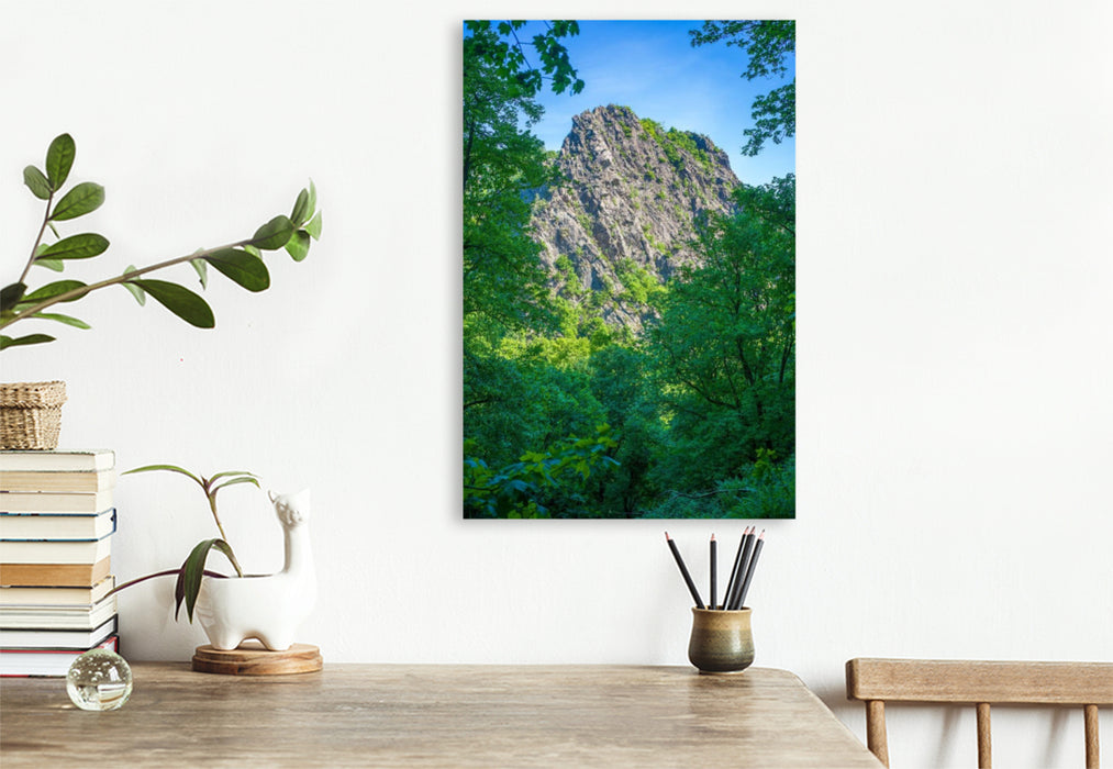 Premium Textil-Leinwand Bodetal - Blick zur Roßtrappe