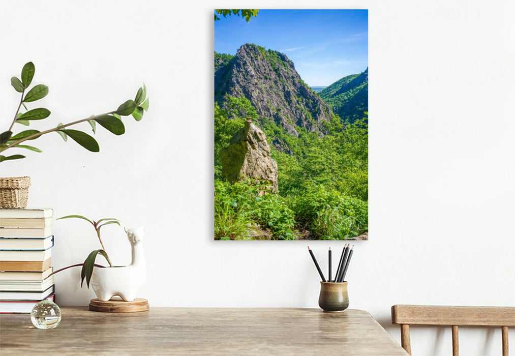 Premium Textil-Leinwand Bodetal - Blick zur Roßtrappe