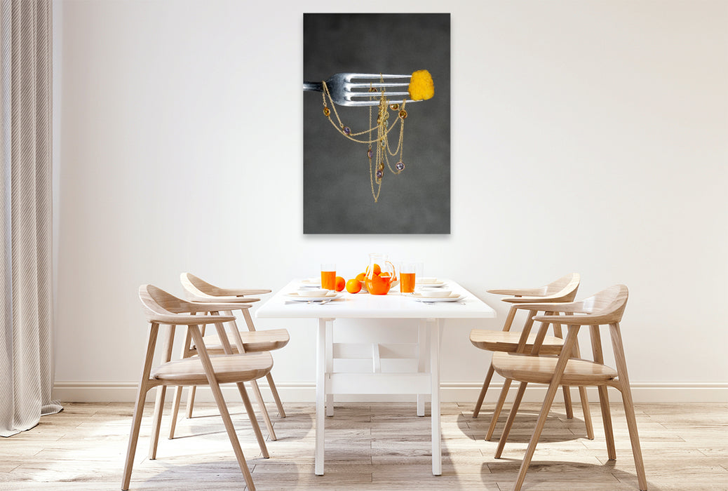 Premium Textil-Leinwand Farbsteinkette mit einer gelben Himbeere