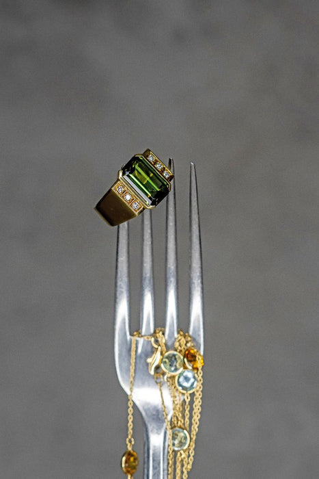 Premium Textil-Leinwand Turmalin mit Diamanten und Farbsteinkette