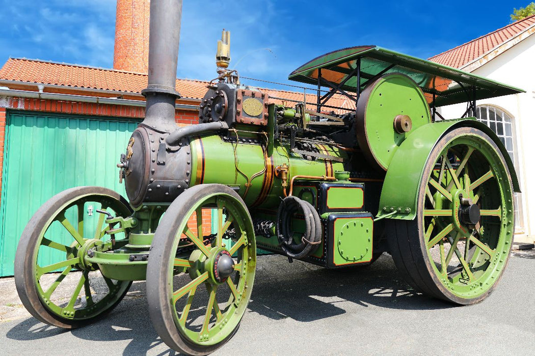 Premium Textil-Leinwand Dampftraktor Aveling u. Porter, Herstellungsort Rochester, Verbundmaschine, Gewicht 10t.