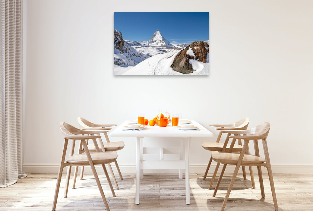 Premium Textil-Leinwand Alpenpanorama mit Matterhorn