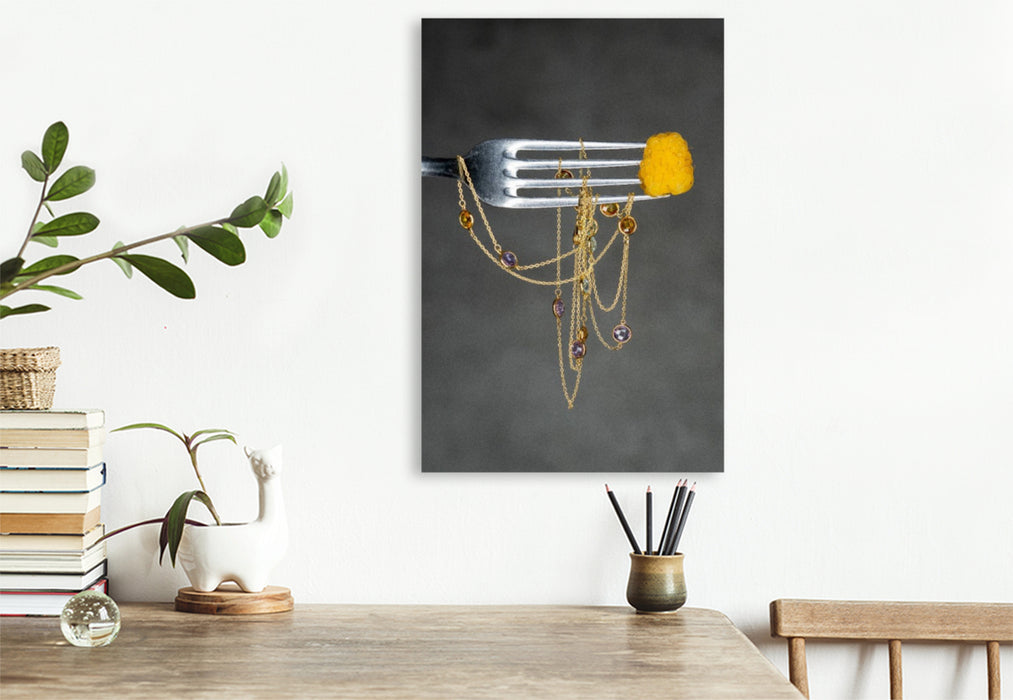 Premium Textil-Leinwand Farbsteinkette mit einer gelben Himbeere