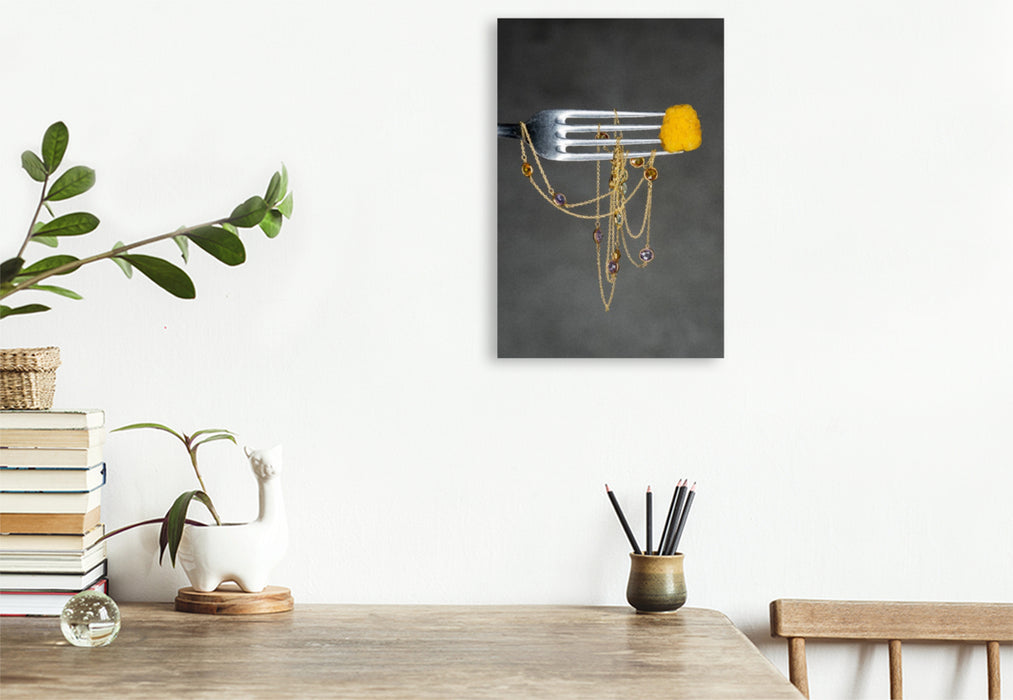 Premium Textil-Leinwand Farbsteinkette mit einer gelben Himbeere