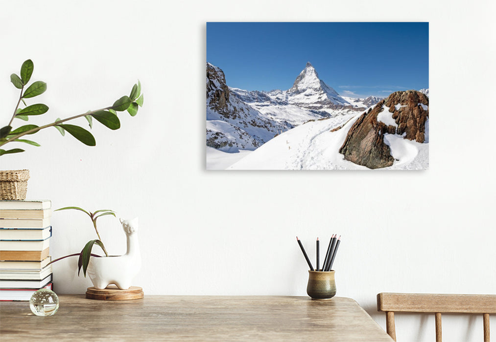Premium Textil-Leinwand Alpenpanorama mit Matterhorn