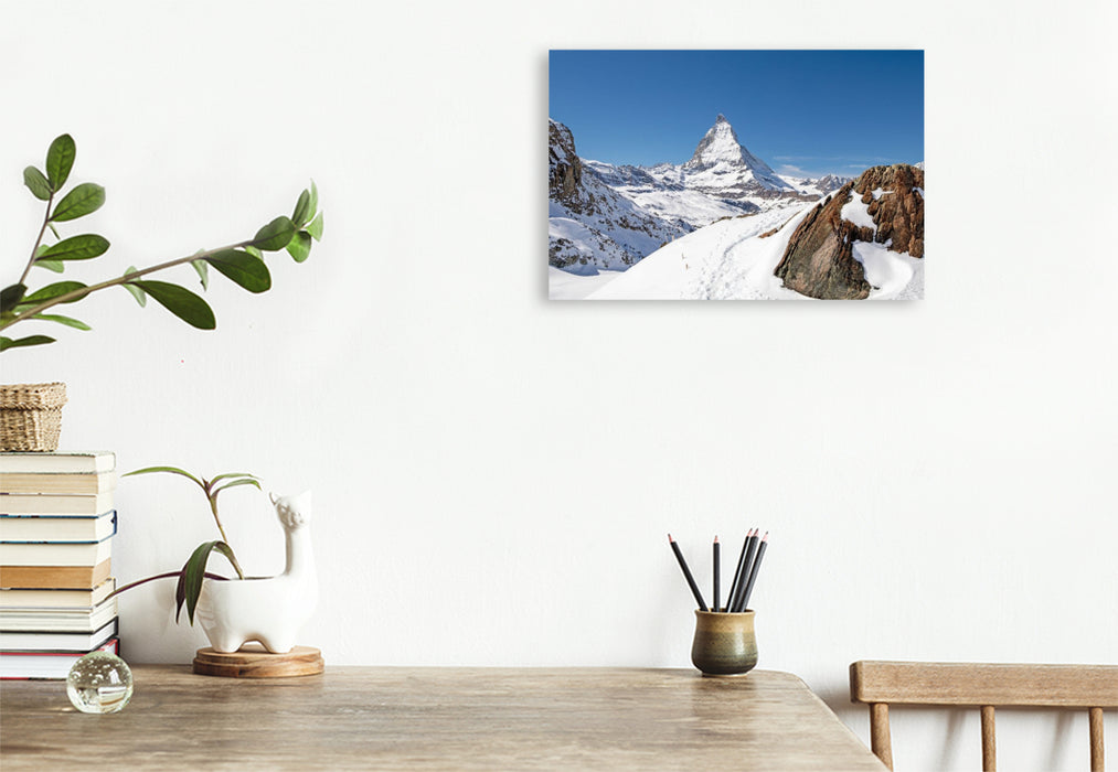 Premium Textil-Leinwand Alpenpanorama mit Matterhorn