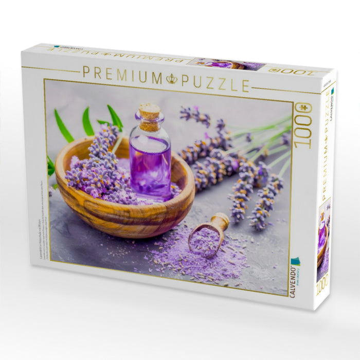 Lavendelöl in Holzschale mit Blüten - CALVENDO Foto-Puzzle'