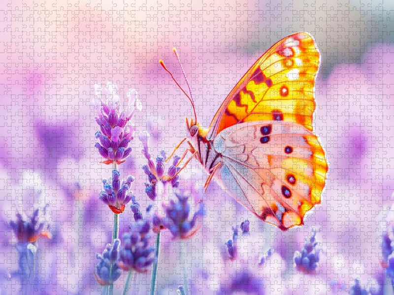 Schmetterling auf Lavendelblüten im Gegenlicht - CALVENDO Foto-Puzzle'