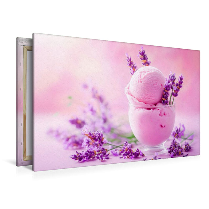 Premium Textil-Leinwand Lavendeleis mit Blüten auf Rosa Hintergrund
