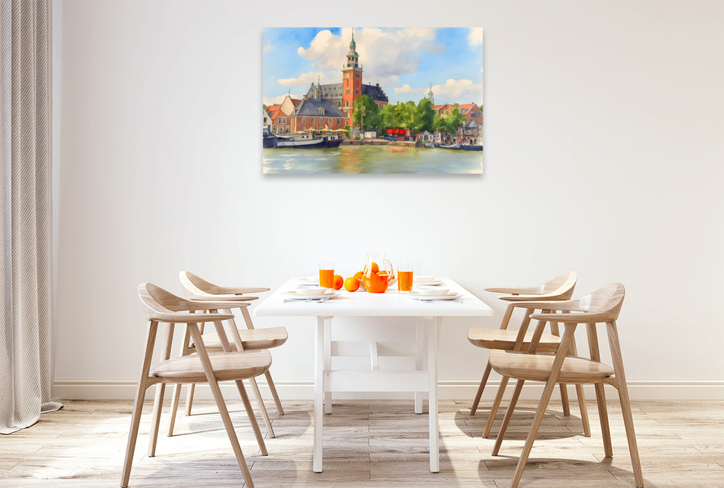 Premium Textil-Leinwand Rathaus Leer vom Hafen aus gesehenus