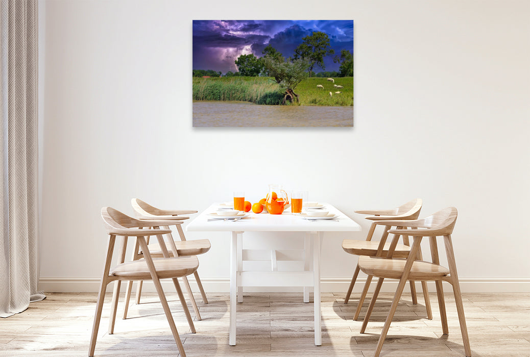 Premium Textil-Leinwand Gewitterstimmung auf der Leda bei Leer