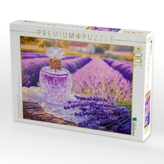 Lavendelparfum vor Blütenfeld im Sonnenlicht - CALVENDO Foto-Puzzle'