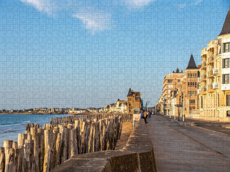 Promenade am Plage Sillon, Saint Malo, Bretagne, Frankreich - CALVENDO Foto-Puzzle'