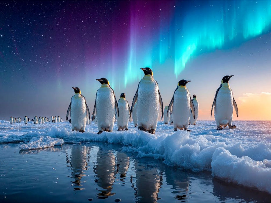 Pinguin Wanderung im Schein des Polarlichts - CALVENDO Foto-Puzzle'