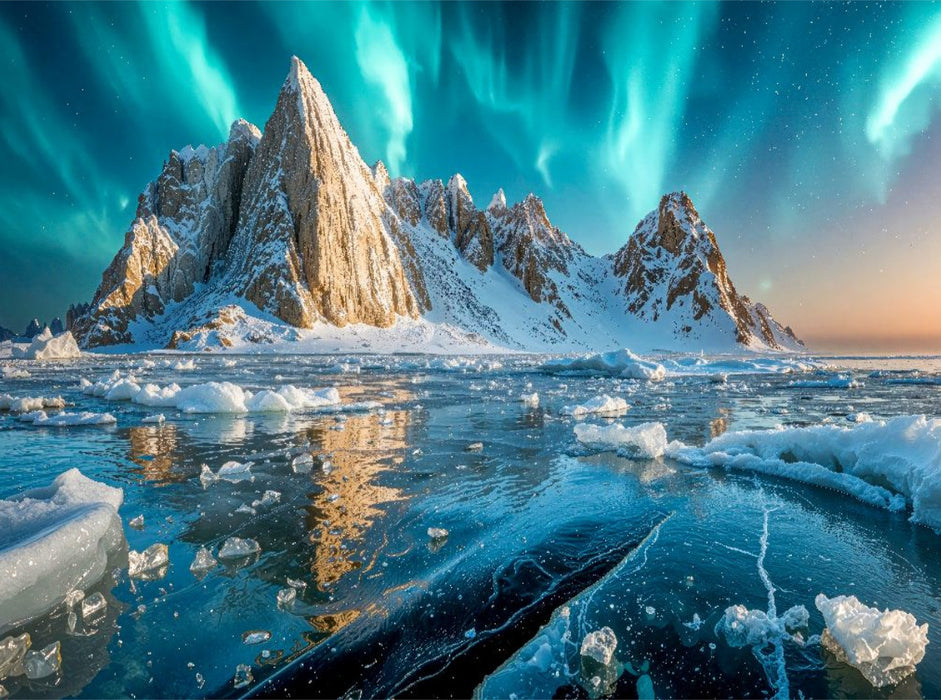 Polarlichter krönen den Horizont über den Eisbergen - CALVENDO Foto-Puzzle'
