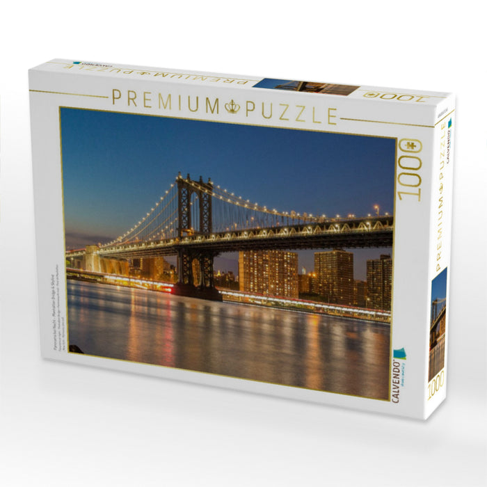 Panorama bei Nacht – Manhattan Bridge & Skyline - CALVENDO Foto-Puzzle'