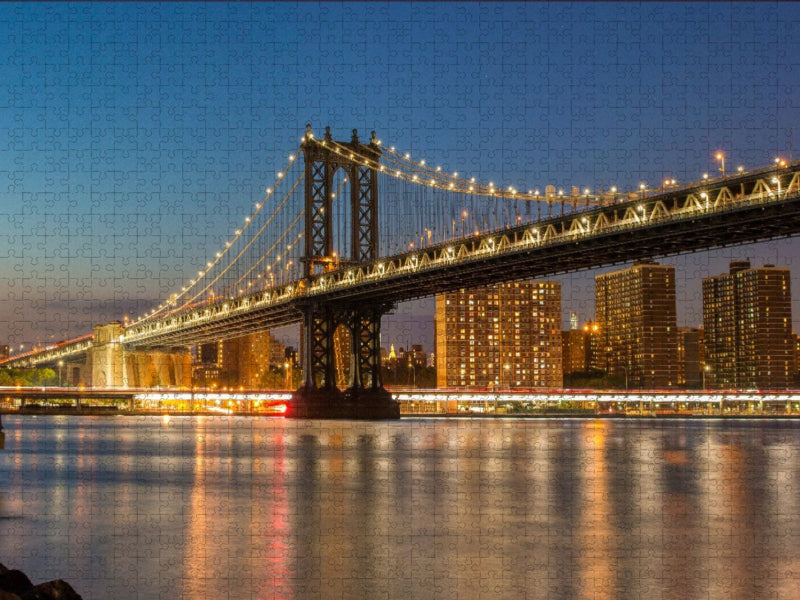 Panorama bei Nacht – Manhattan Bridge & Skyline - CALVENDO Foto-Puzzle'