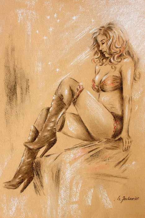 Premium Textil-Leinwand Sexy Girl in High Heels